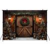 Mocsicka Christmas Door Photography Background Xmas Tree Pattern Decorations Adult Children Photo Backdrops Holiday Party Banner