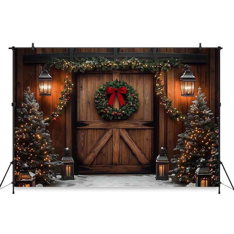 Mocsicka Christmas Door Photography Background Xmas Tree Pattern Decorations Adult Children Photo Backdrops Holiday Party Banner
