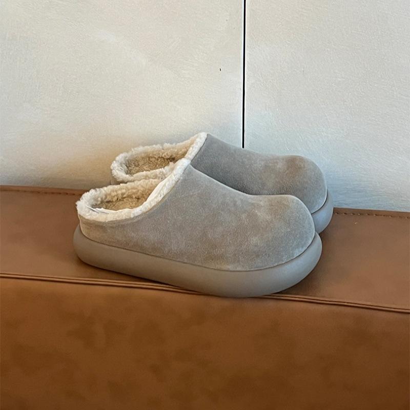 Cattle Cashmere Big Potato Birkenstocks Thick-soled Bag Head Half-towed Fluffy Slippers Women Wear Muller Slippers In Winter