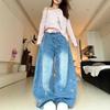 Women's High Waist Wide Leg Jeans Loose Fit Star Embroidery Vintage Washed Denim Pants Streetwear Trousers