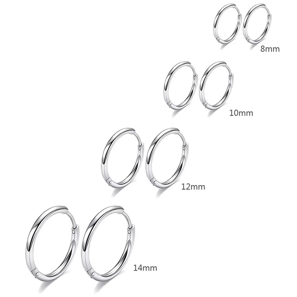 4 Pairs No Charms Stainless Steel Tiny Hoop Earrings Simple Silver/Gold Color Cirle Earrings Single Side Ear Jewlery