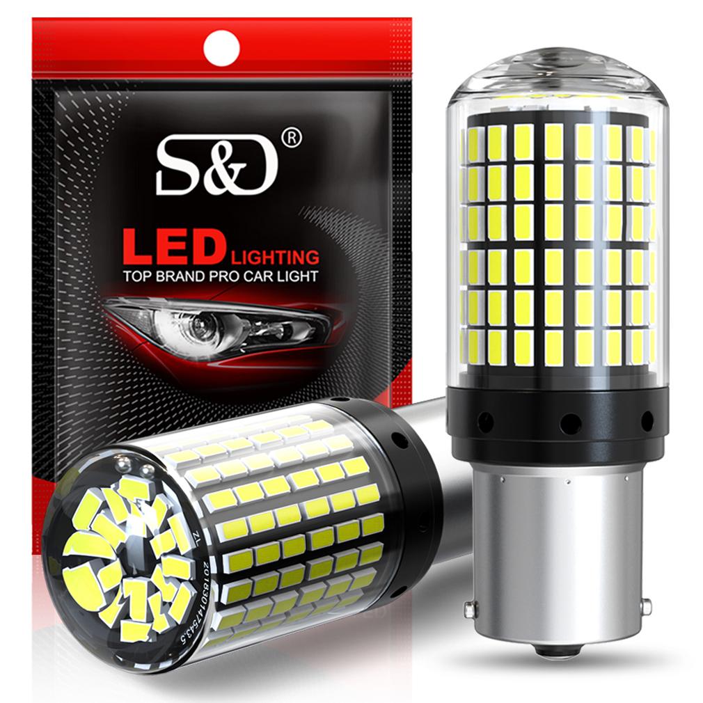 2pcs High Power Car LED Bulbs 1156 BA15S P21W BAU15S PY21W 1157 P21/5W T20 7440 W21W Canbus 144SMD Turn Signal Lamp Brake Reverse Tail Light 12V