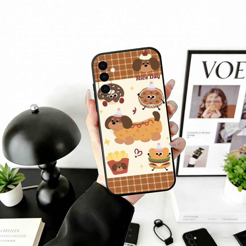 Cute Dachshund Cartoon Phone Case For Samsung Galaxy A73,A72,A71,A70,A53,A52,A51,Others Soft Black Cover