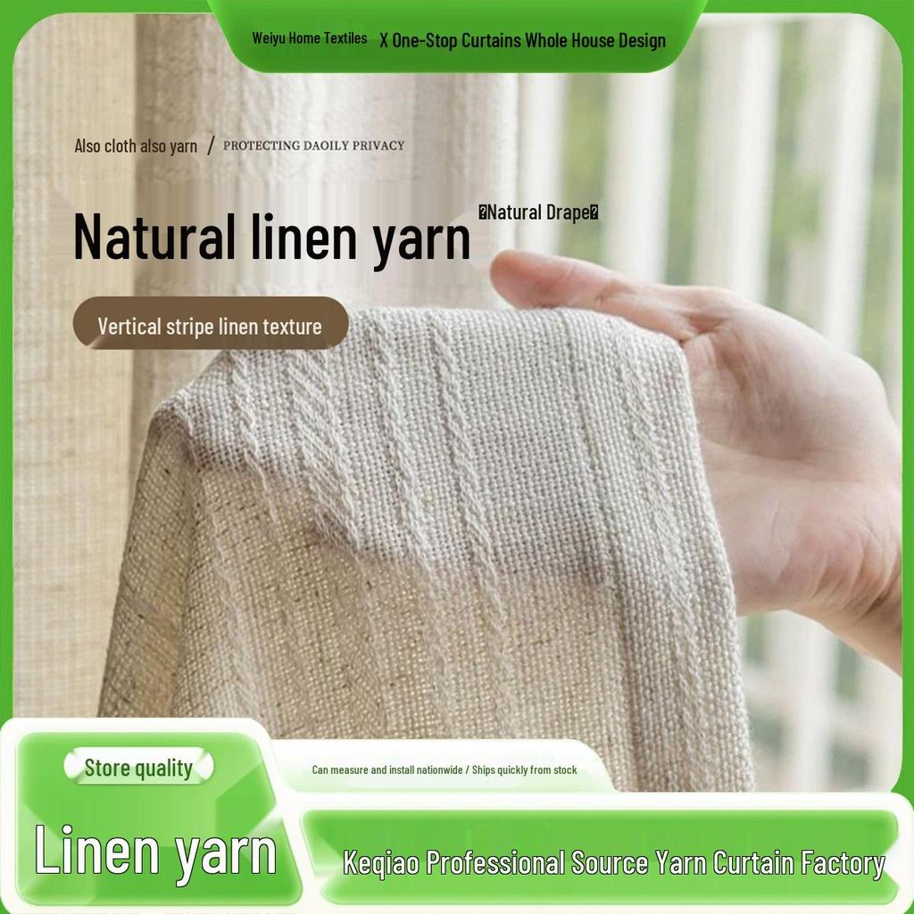 Japanese Style Semi-Sheer Linen Curtains - Light Filtering for Living Room, Balcony, Bedroom