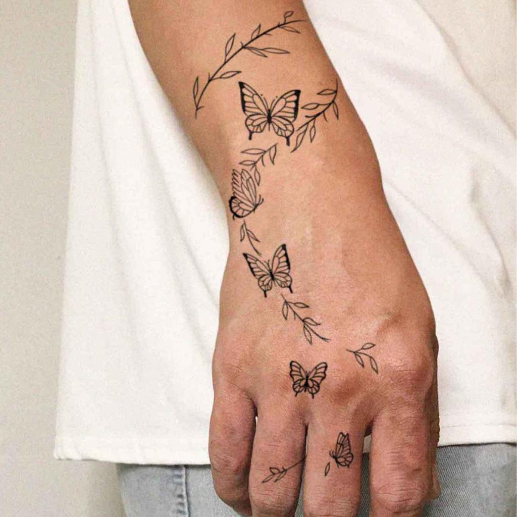 Minimalist Line Butterfly Vine Tattoo Sticker Waterproof And Long-Lasting Women'S Wrist Back Small Fresh Simulation Tattoo