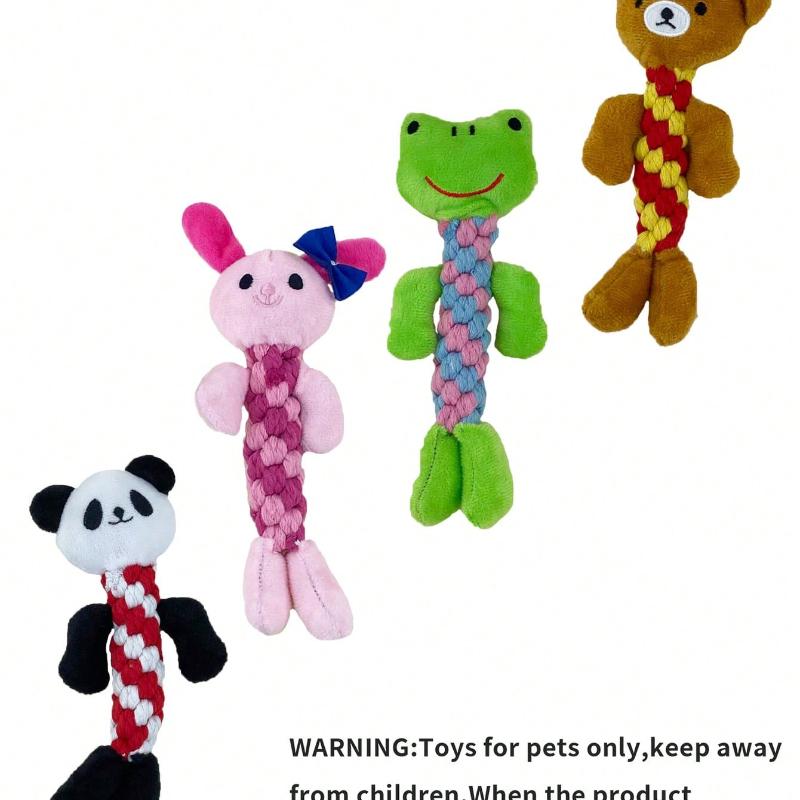1pc Pet Plush Rope Braided Toy, Cute Animal Shaped Frog Panda Bear Rabbit Design, Chew Toy For Dog Training And Interaction