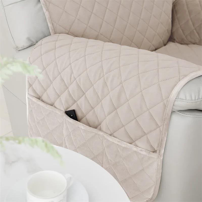 Solid Color Velvet Recliner Sofa Covers 1 Seater Anti-Slip Armchair Slipcover with Elastic Strap Sofa Protector for Living Room