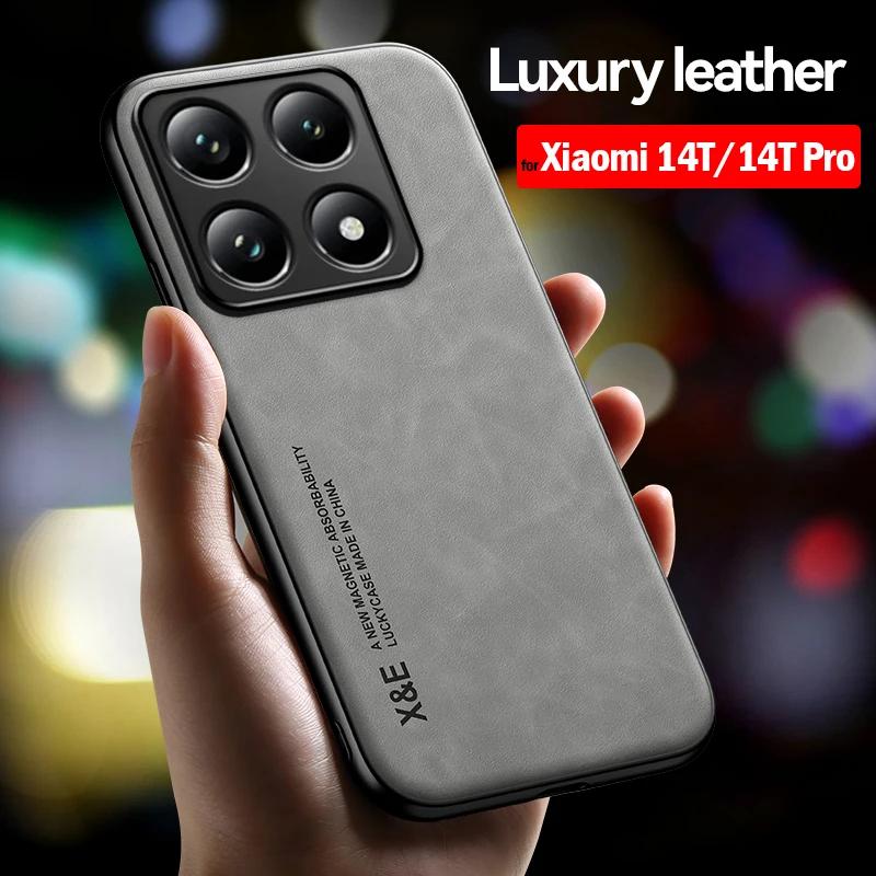 Luxury Leather Shockproof Funda for Xiaomi 14T Pro / 14T Case Ultra Thin Car Magnetic Protection Cover for Xiaomi 14T Pro Capa