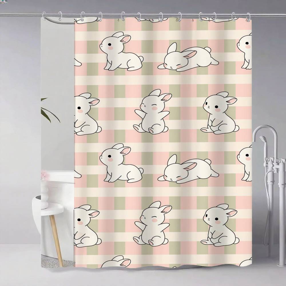 Cute Rabbit With Carrot Shower Curtain, Bathroom Decorative Shower Curtain, Waterproof Shower Curtain With Hooks