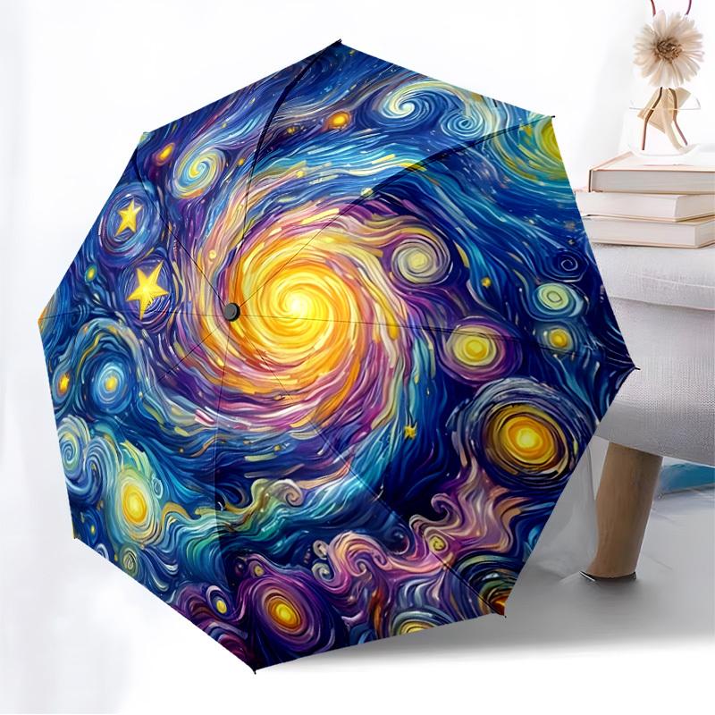 1pc Galaxy Print Automatic Folding Umbrella Durable Iron Frame, Iron Umbrella Structure Suitable for All Seasons Yy260203129