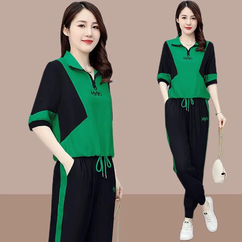 Mode Halbreißverschluss T-Shirt Anzug Sommer Damen Korean Casual Fashion Running Sportswear Zweiteiliger Anzug