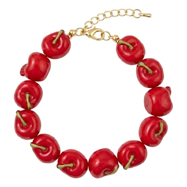 Party Accessory Fruit Beaded Bracelet in Resin with Adjustable Clasp Chain, Fun Gift Bangle for Daily Styling