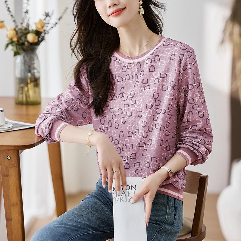 New Spring Casual Long-sleeved Base Shirt Loose Temperament Pullover Versatile Round Neck Slim Top
