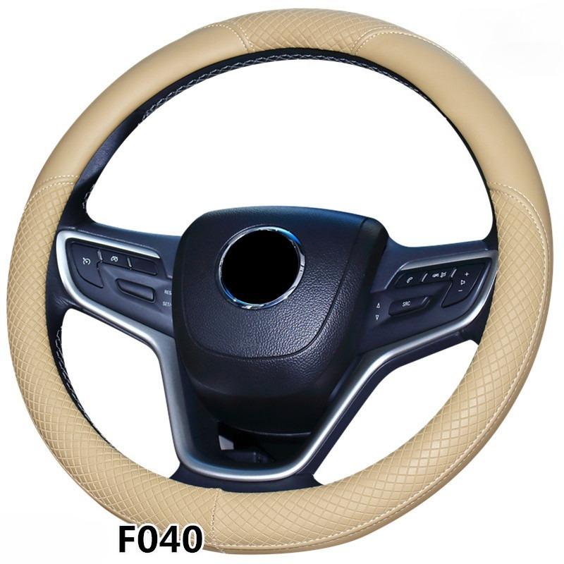 Universal Medium Size Leather Car Steering Wheel Cover with Handle Car Interior Decoration All Season Car Accessory