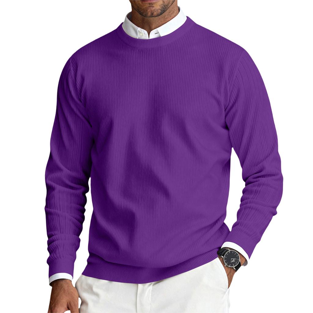 Men's Round Neck Long Sleeve Ribbed Knit Pullover