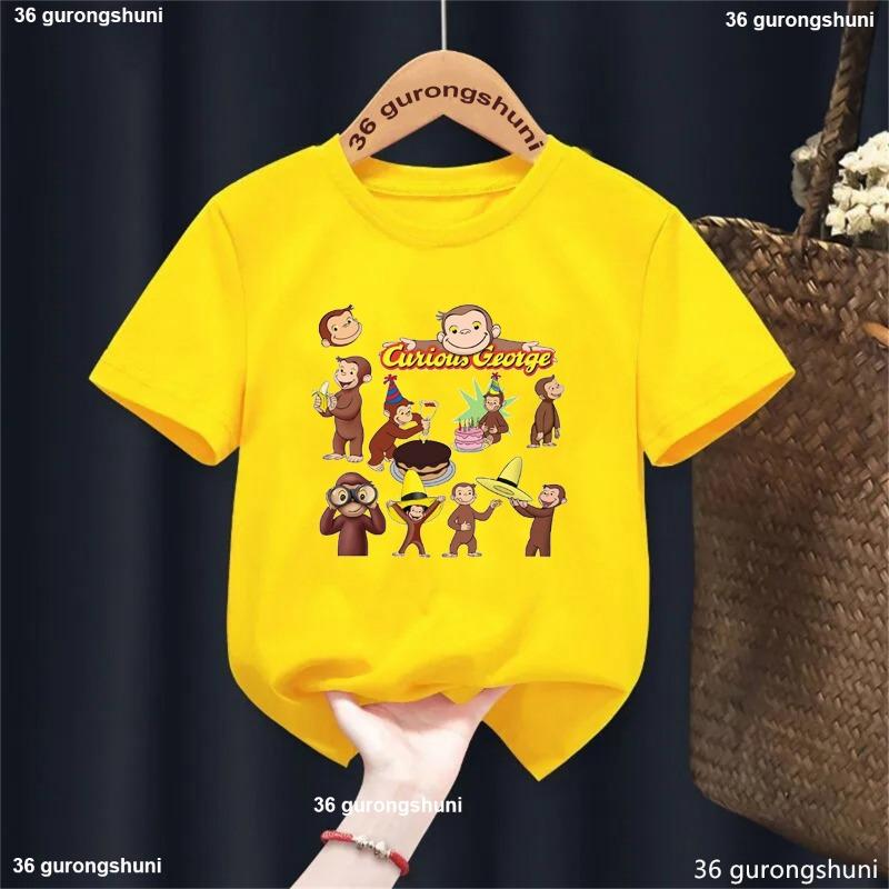 New Boys T-shirt Funny George Monkey Cartoon Print T-shirt Kids Summer girls tshirt Fashion Boys/Girls Universal Clothing
