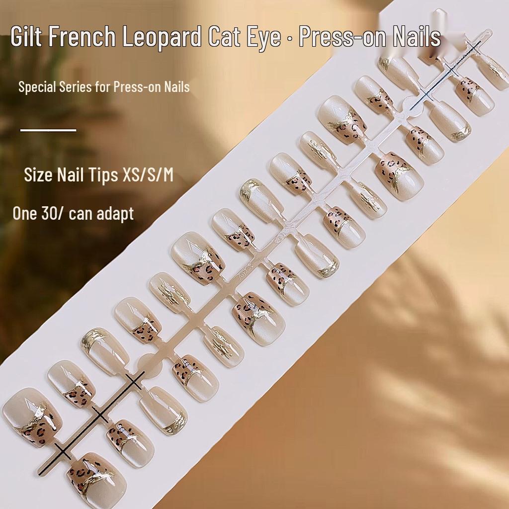 

3D Gilded Leopard Cat Eye French Nail Stickers – High-End Hot Girl Wearable Nail Pieces