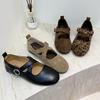 Cross-strap Ballet Single Shoes Women's 2025 New Flat Shoes Soft-soled Leopard Print Mary Jane Shoes Beanie Shoes French