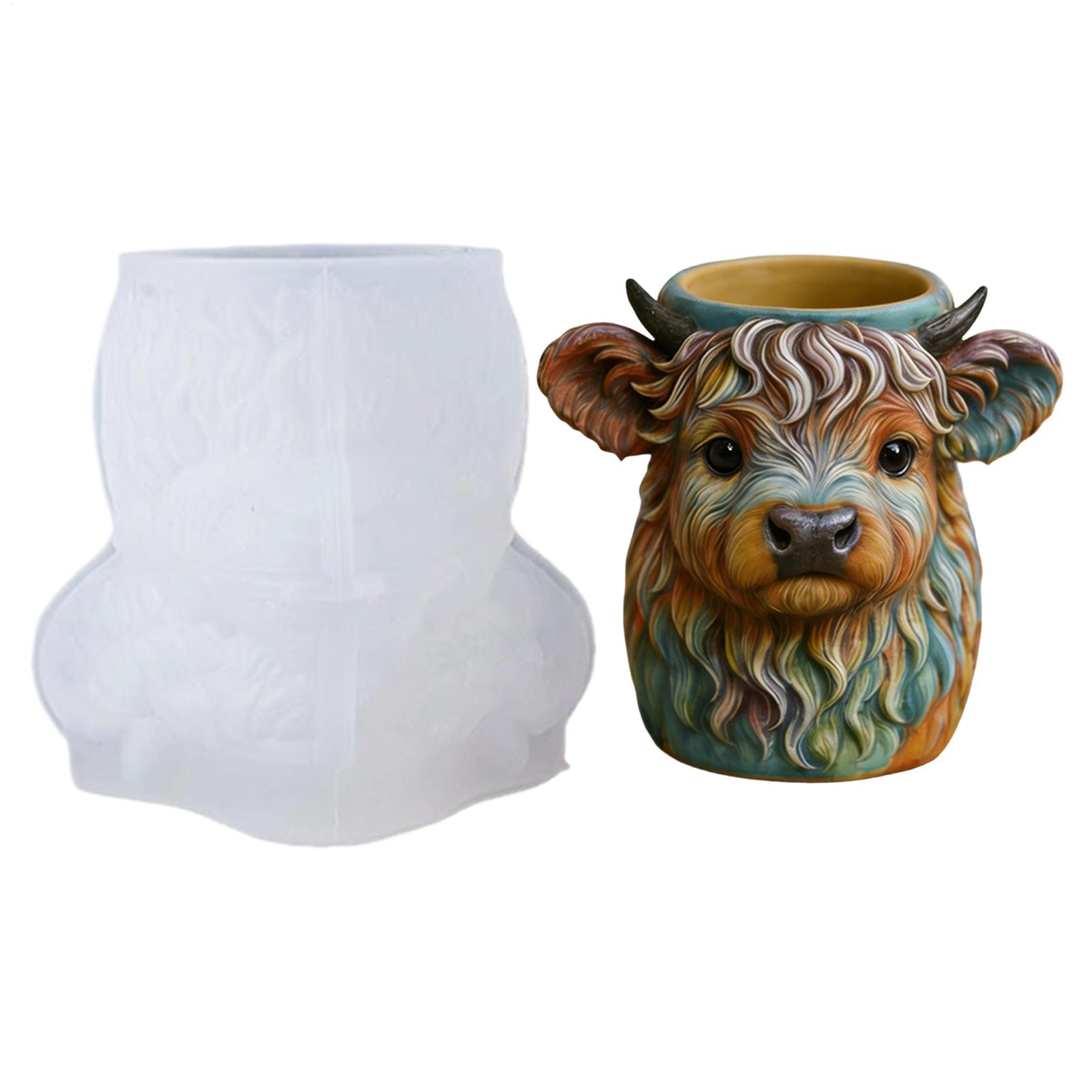 

3D Cute Highland Cow Silicone Mold DIY Candle Holder Mold Cow Shape Decor Making Tool Plant Pot Container Mold China Mainland