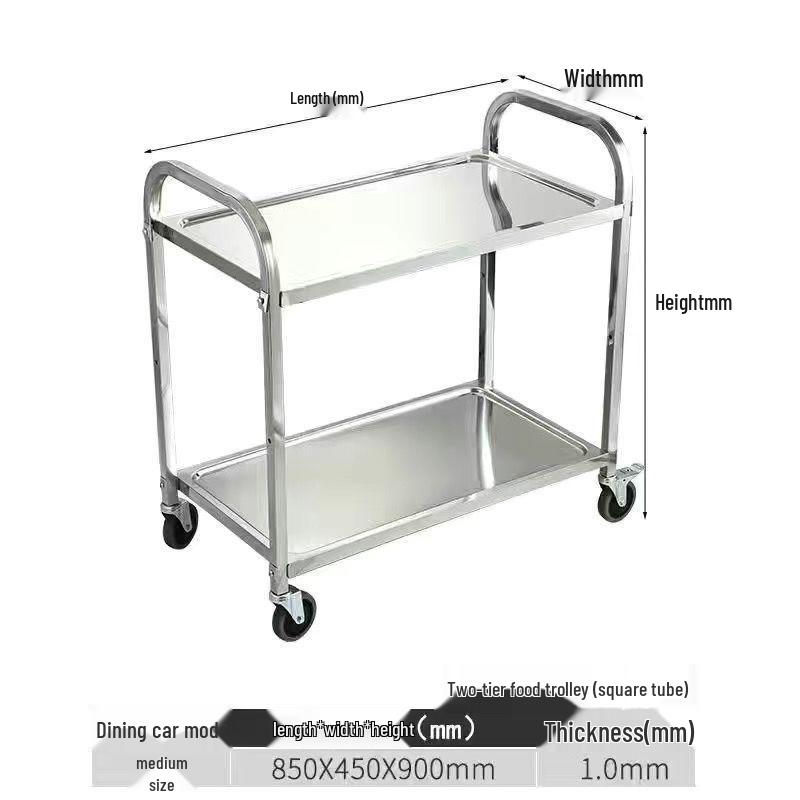 Stainless Steel Mobile Dining Cart – Three-Tier Restaurant and Hotel Dish Collection and Beverage Trolley.