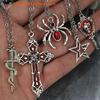 Hot Sale 5Pcs Gothic Necklace Set For Women Jewelry Heart Bat Spider Cross Pendant Sweater Chain Trendy Daily Accessories Gift