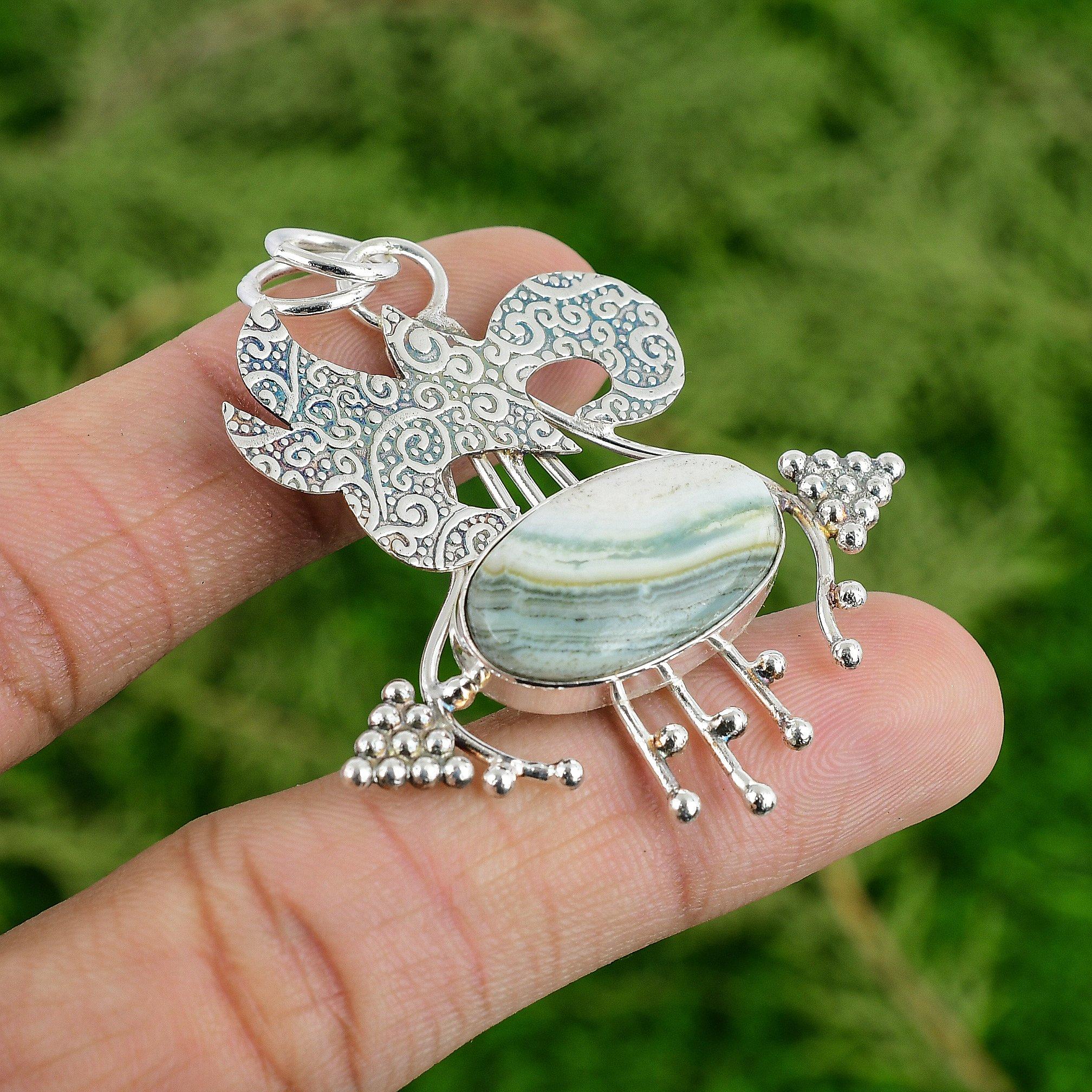 

Daughters Day Sale Sterling Silver Oval Blue Rhodochrosite Stone Pendant Jewelry