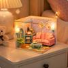 DIY Miniature House with Dust Cover Wooden Room Set Creative Dollhouse for Hobbyists,