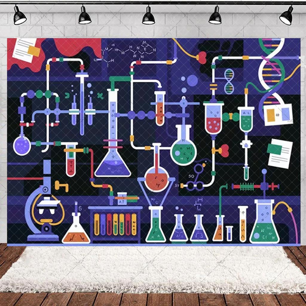Cartoon Chemical Crazy Science Fun Background Birthday Party Decorations Scientist Physics Experiment Baby Shower Supplies Gifts2673