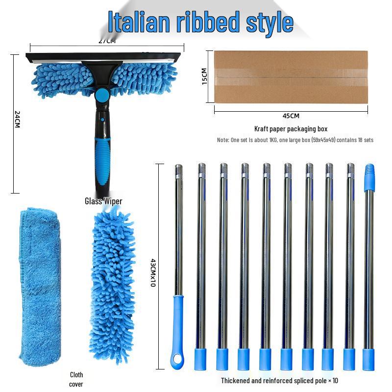 Tergicristallo e Spolverino 2-in-1 per Vetri di Grattacieli con Rimuovi Ragnatele