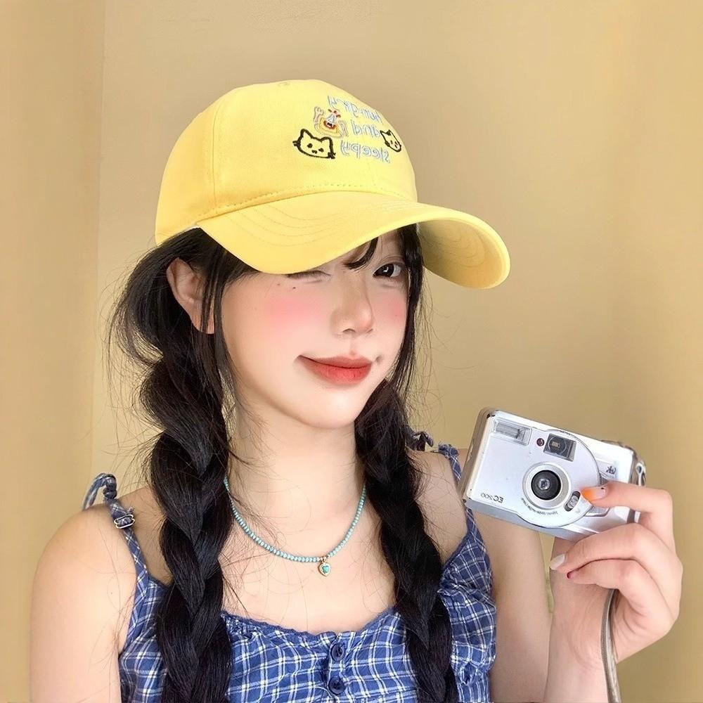 Cotton Letter Baseball Cap Embroidery Snapback Cap Fashion Cat Peaked Cap  Teenagers