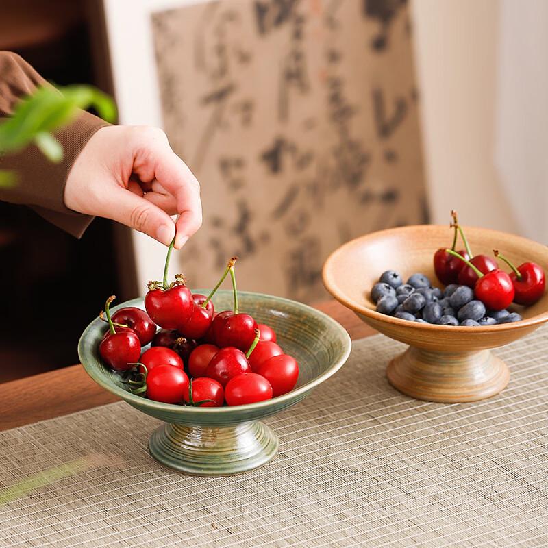 ZISIZ Kiln-Fired Ceramic High-Footed Fruit Plate