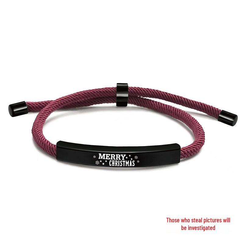 Stainless Steel Black Red Woven Rope Bracelet - Trendy European and American Fashion, Engraved, Christmas Gift