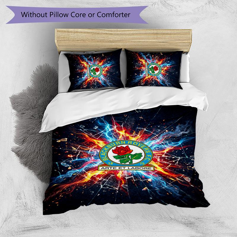 Blackburn Rovers Football Printed 3 Pieces Bedding Set, Comfortable Skin Friendly Bedroom Duvet Cover Set