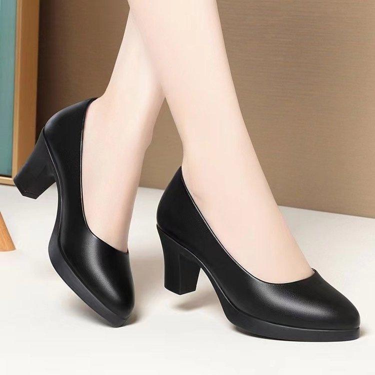 Autumn black women's leather shoes soft leather soft sole comfortable work shoes women's high heels work dress single shoes women's shoes