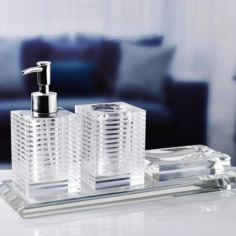 3/4pcs Glass Lotion Bottle Clear Crystal Bathroom Set Tray Household Soap Dispenser Accessories Organizer