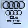 hot Q8 4Ring logo Car Hood Front Bonnet Grill Rear Trunk Emblem Badge Sticker Q8 mark 55TFSI Quattro Emblem