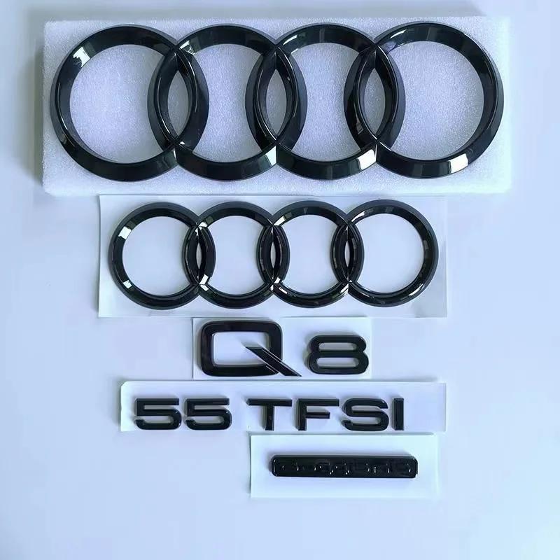 hot Q8 4Ring logo Car Hood Front Bonnet Grill Rear Trunk Emblem Badge Sticker Q8 mark 55TFSI Quattro Emblem