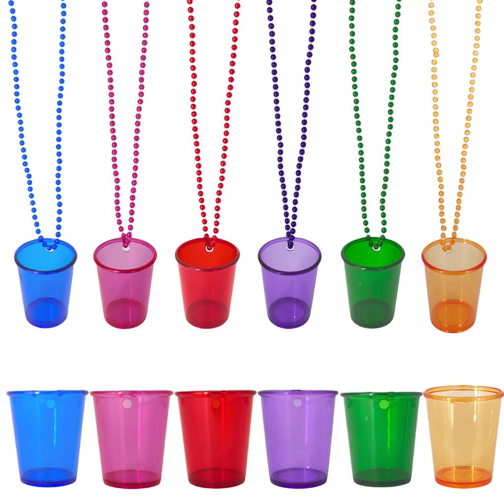 Collana con Bicchierini da Shot (12 pezzi), Collana Moda con Mini Bicchiere in Plastica Trasparente, Bomboniera per Festa, Ballo, Prom