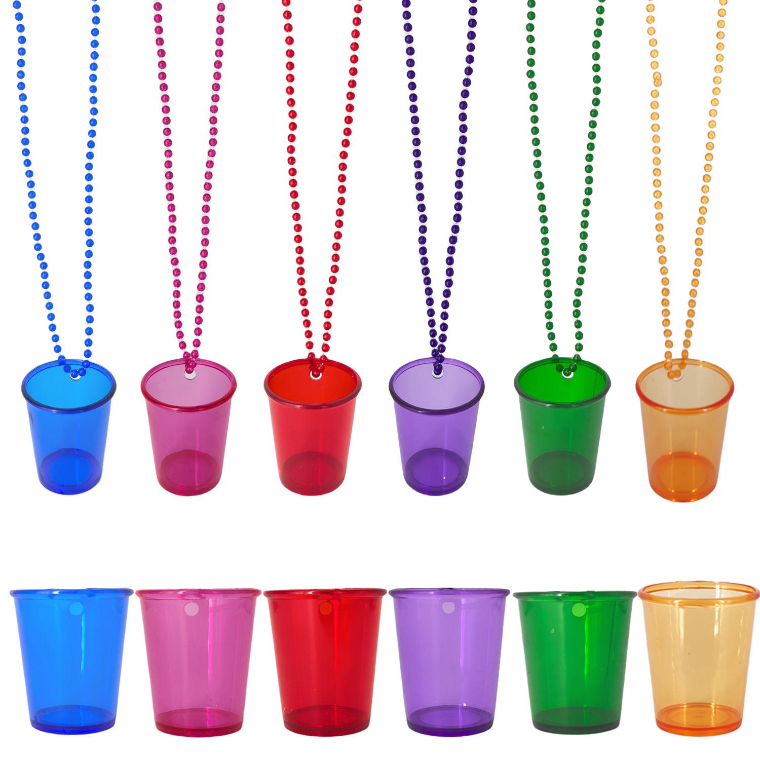 

12pcs Shot Glass Necklace, Fashion Clear Plastic Mini Cup Necklace Party Favor for Dance Prom 12pcs