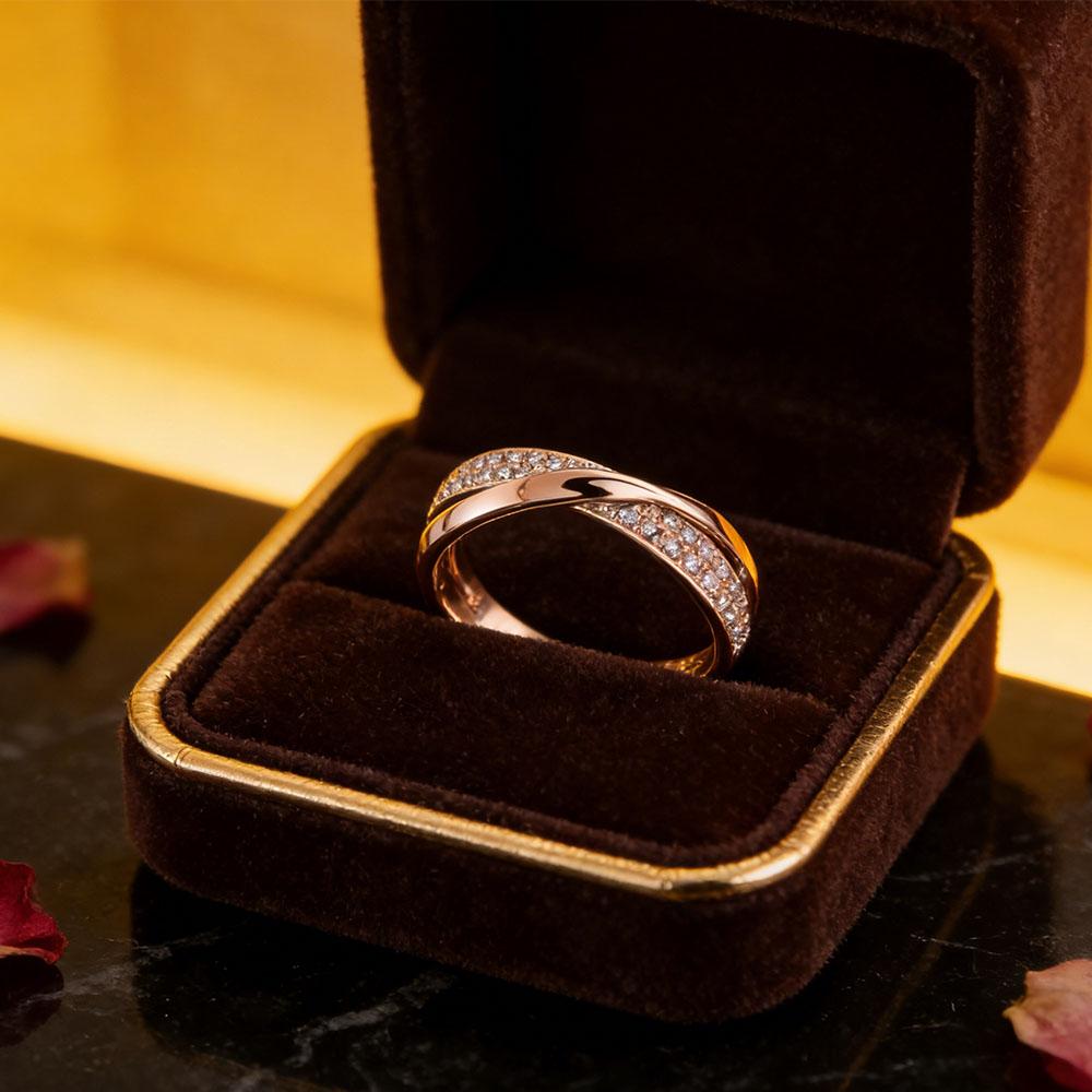 Two Tone Criss Cross Ring with Paved Cubic Zirconia, Intertwined Band Promise Ring for Women, Fashion Wedding Jewelry