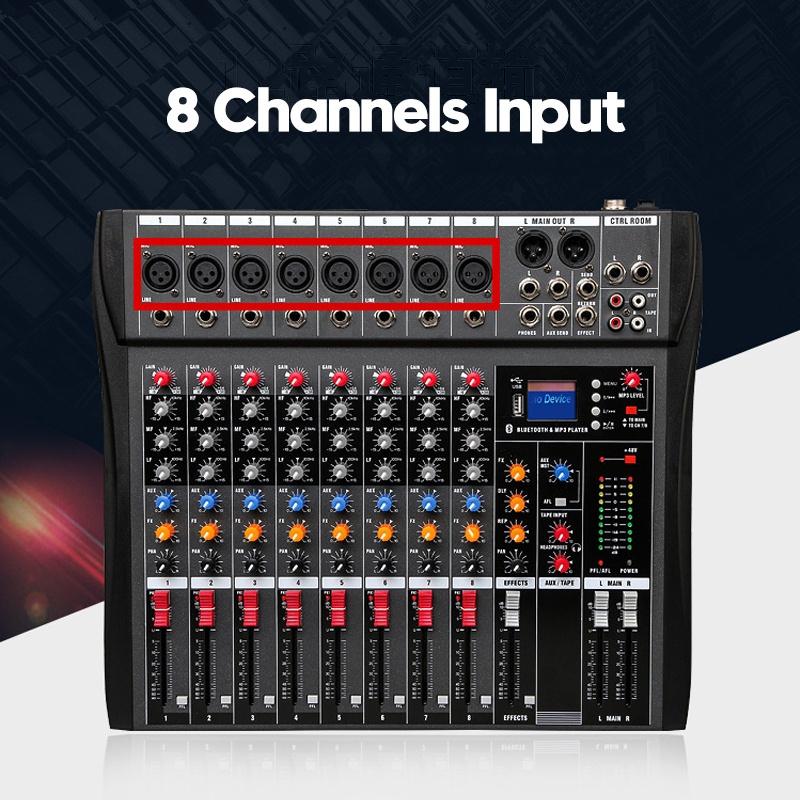 USB 8 Channel Bluetooth Record Computer Playback Phantom Power Effect USB Audio Mixer Sound Mixing Console