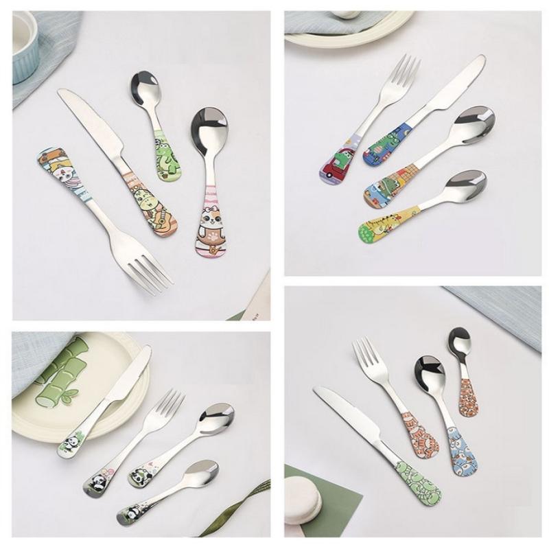 1/4Pcs Animal Cartoon Cute Fork Stainless Steel Children Spoon Fork Children Kids Cutlery Set Tableware Dinnerware Supplies Gift