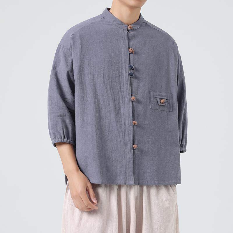 2025 Summer Men's Shirt Traditional Chinese Clothes Men Tai Chi Cotton Tang Suit Tops Oriental Hanfu Male Half Sleeve Shirts