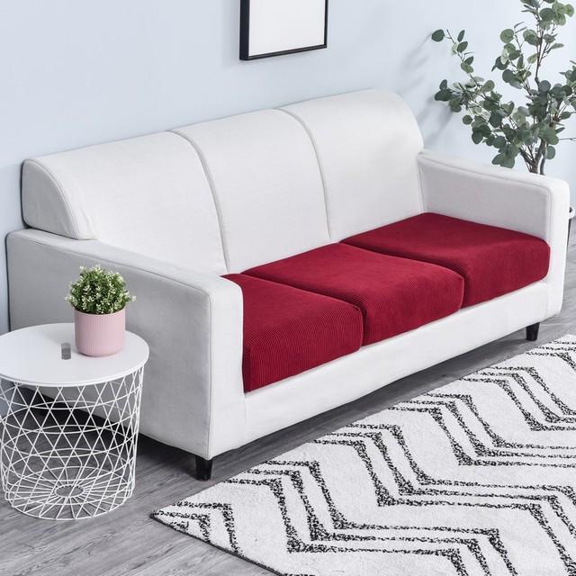 Polar Fleece Sofa Seat Cushion Cover Jacquard Seat Cover Elasticized Machine Washable Removable Slipcover Sofa Covers Home Furniture Protector