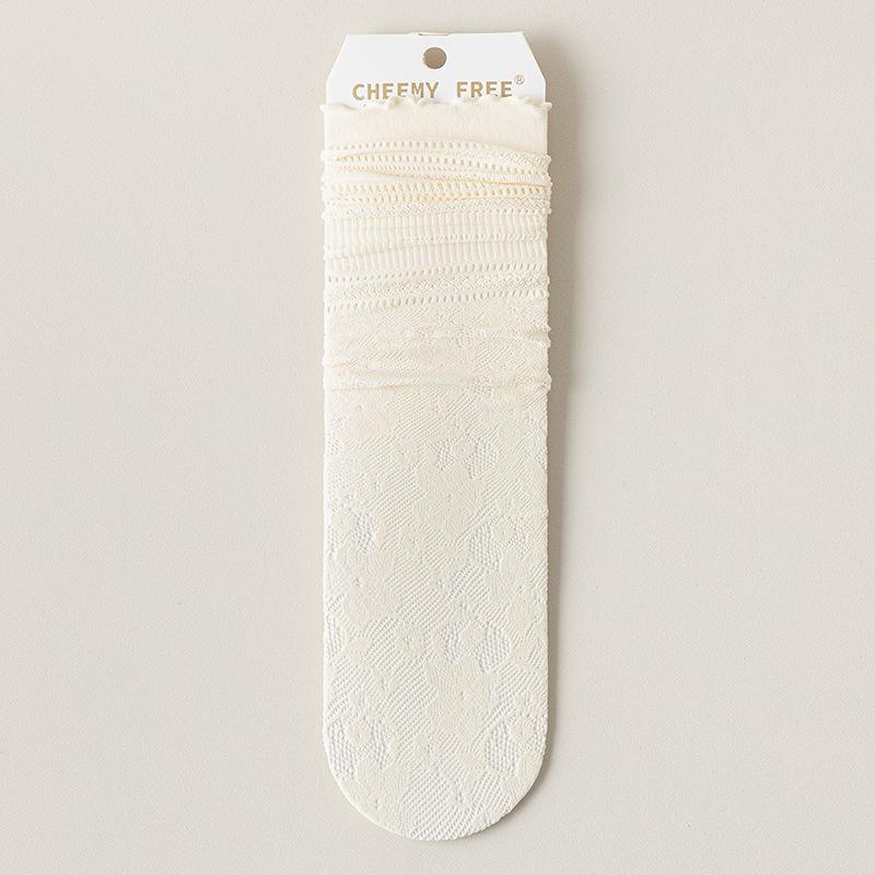 5 Pairs Pairs Women's Mid-tube Socks Summer Thin Breathable Hollow Retro Long Women's Socks Lace Pile Socks