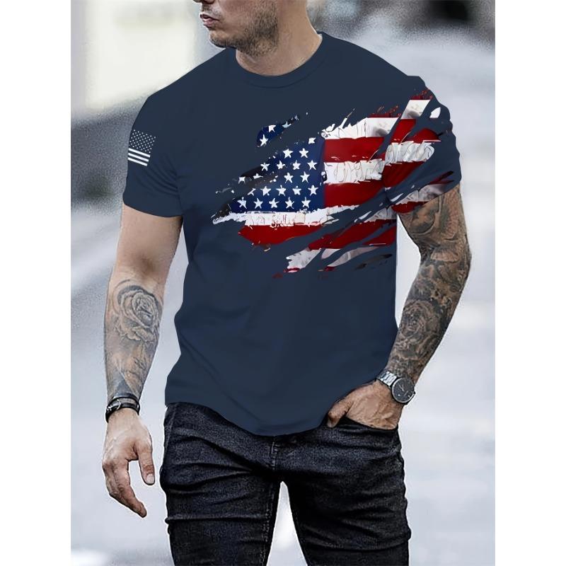 Men's Patriotic American Flag 3D Printed T-shirt - Casual Round Neck Short Sleeve
