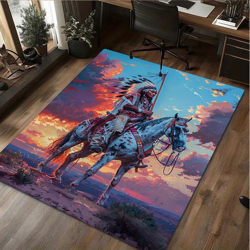 1 Stück Native American Teppich - Heimteppich Bürodekorativer Teppich Für Wohnzimmer Schlafzimmer Fußmatte Bodenteppich Computerstuhl Bereichsteppich