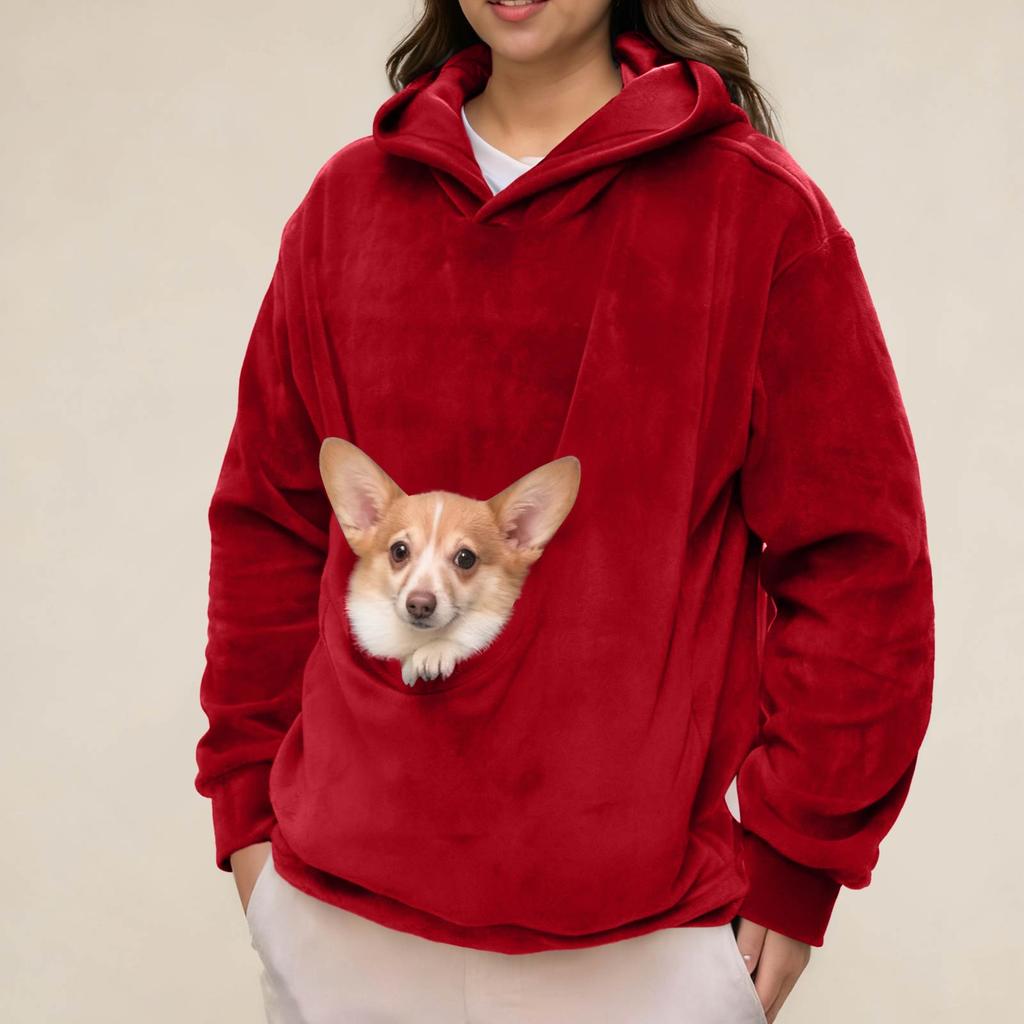 Unisex Casual Color Long Sleeve Hooded Sweatshirt with Pet Pocket