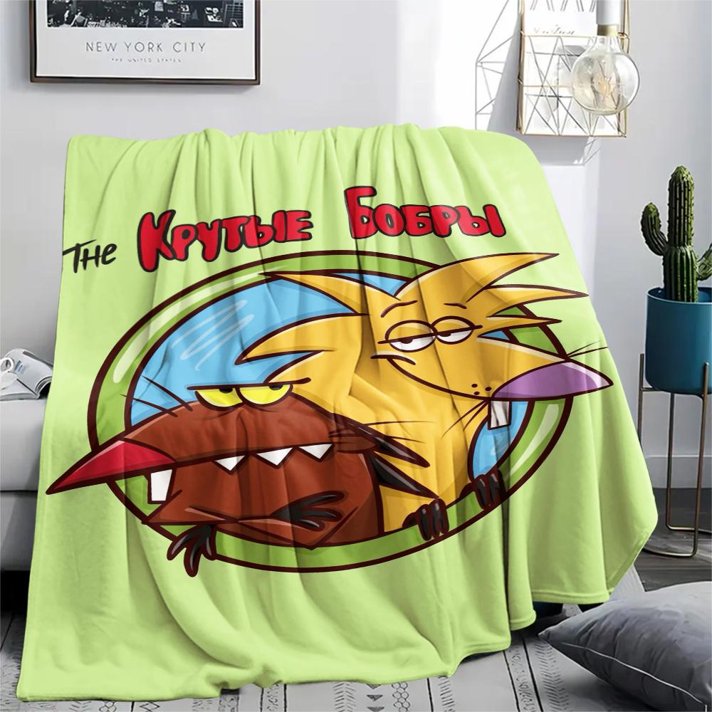 1PC The Angry Beavers Print Flannel Blanket, High quality Comfortable for All Seasons, Home Decor, Warmth and Comfort, Perfect for Christmas Gifts205