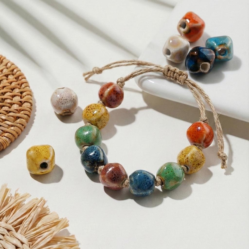 10pcs/Lots Irregular Ceramic Beads Colored Spacer Loose Beads for DIY Necklace Bracelet Keychain Jewelry Making Findings
